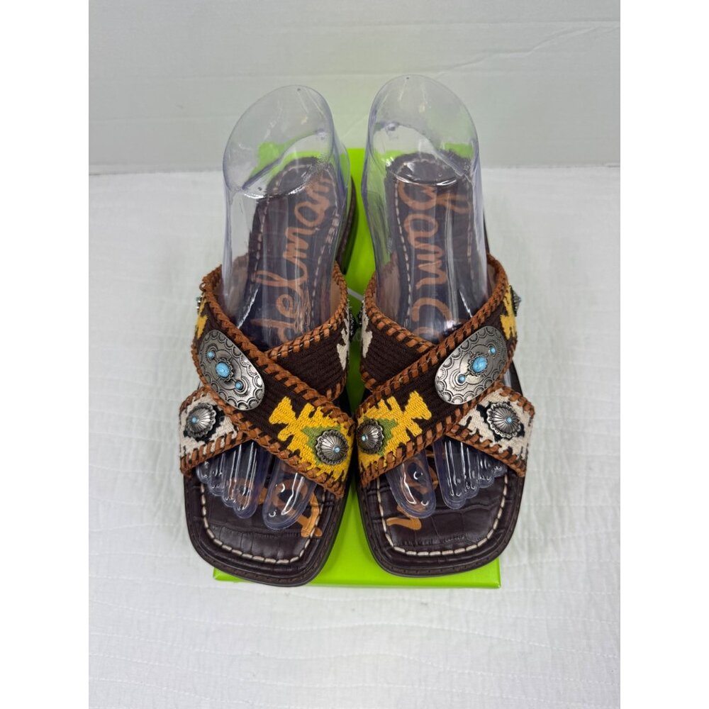 Sam Edelman Brown Multi Leather Embellished Slide Sandals - Picture 3 of 11